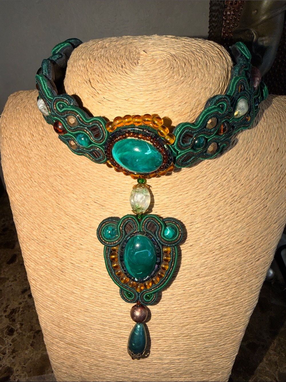 Statement Choker Necklace with Beaded Pendant